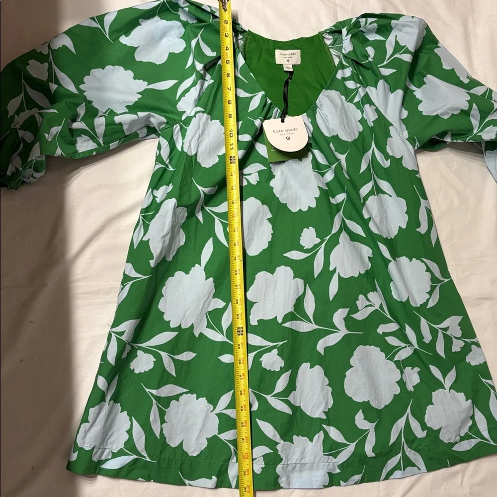 Kate Spade White Floral Green Dress SZ S 100% Cotton Quiet Luxury NWT - Picture 5 of 9